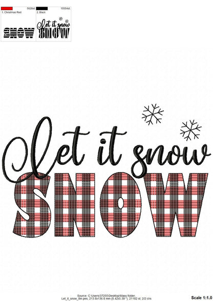Let it snow Merry Christmas gingham old fashioned classic Kitchen dish towel or pillow quote saying machine embroidery designs