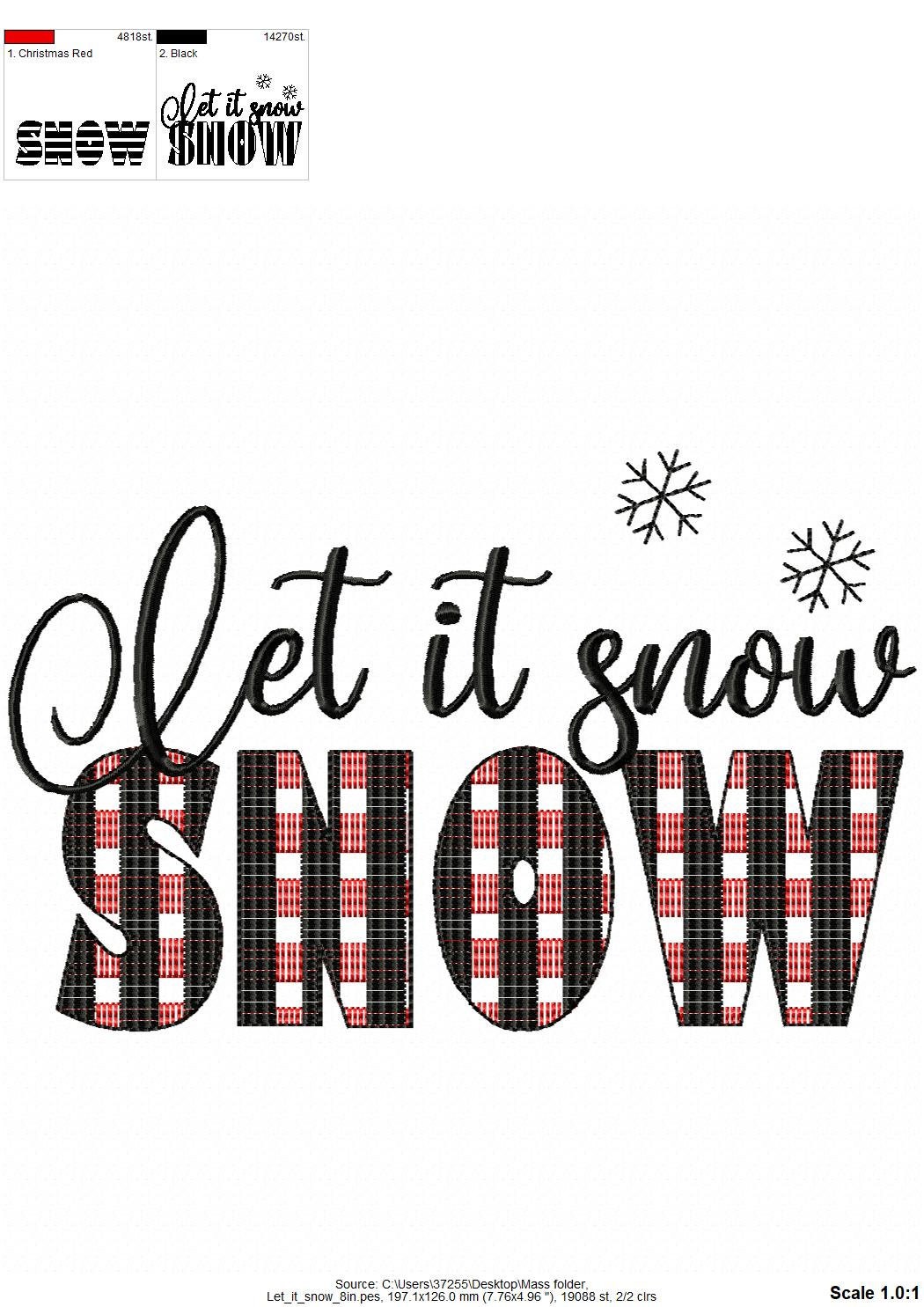 Let it snow Merry Christmas gingham old fashioned classic Kitchen dish towel or pillow quote saying machine embroidery designs