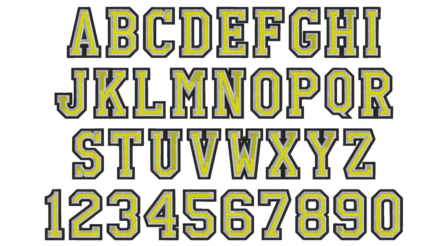 Three Colors Fill Stitch Athletic Font – Embroidery 2" 3" 3.5" 4" | BX PES DST JEF | Artapli