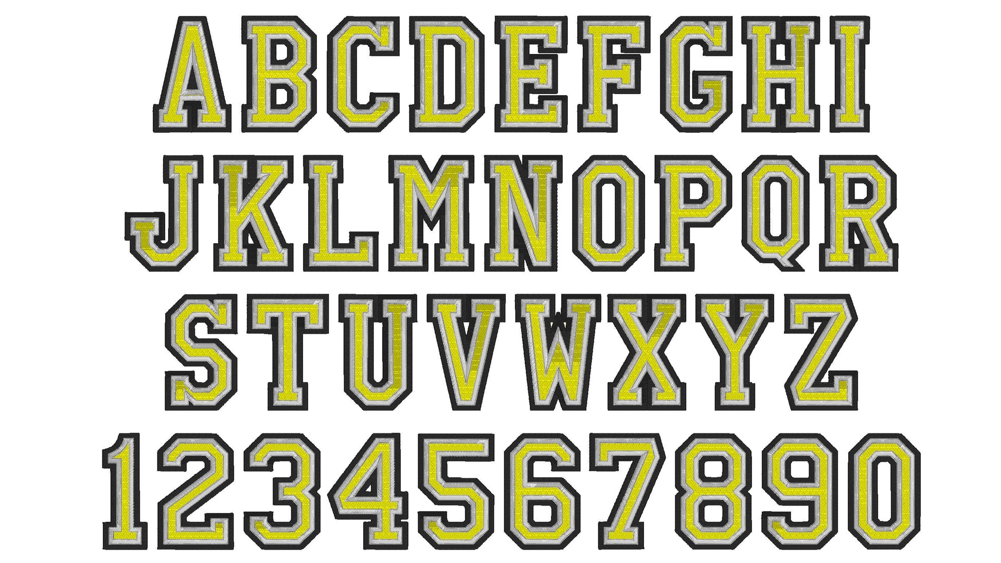 Three Colors Fill Stitch Athletic Font – Embroidery 2" 3" 3.5" 4" | BX PES DST JEF | Artapli