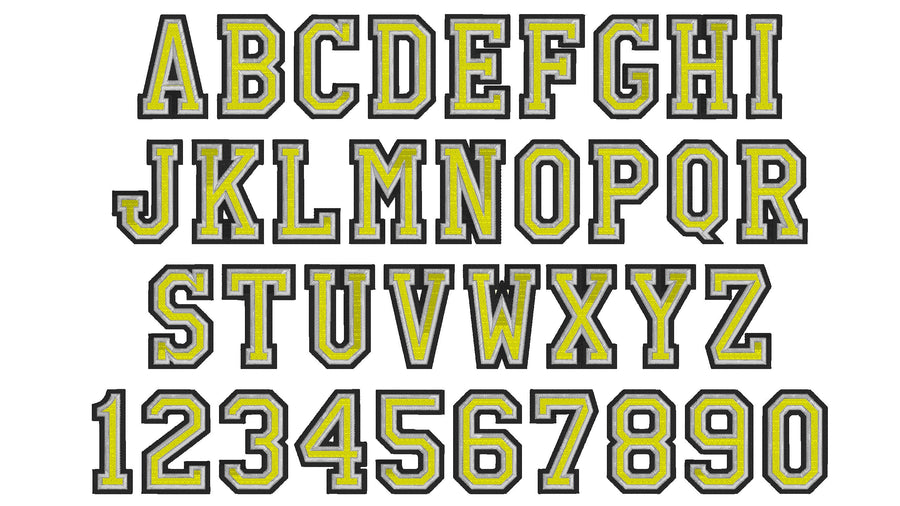 Three Colors Fill Stitch Athletic Font – Embroidery 2" 3" 3.5" 4" | BX PES DST JEF | Artapli