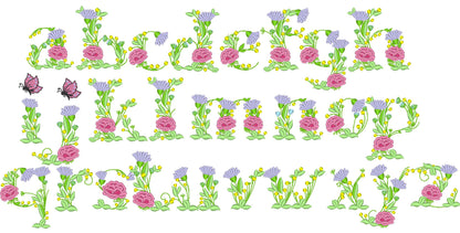 Floral Font Lowercase Letters a-z – Block embroidery design by Artapli