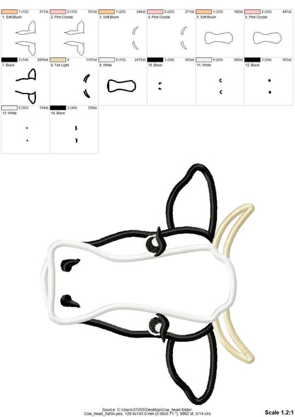 Bull, cow face, cow head, cow boy, Farm, cow applique, little bull - cute farm theme machine embroidery applique designs