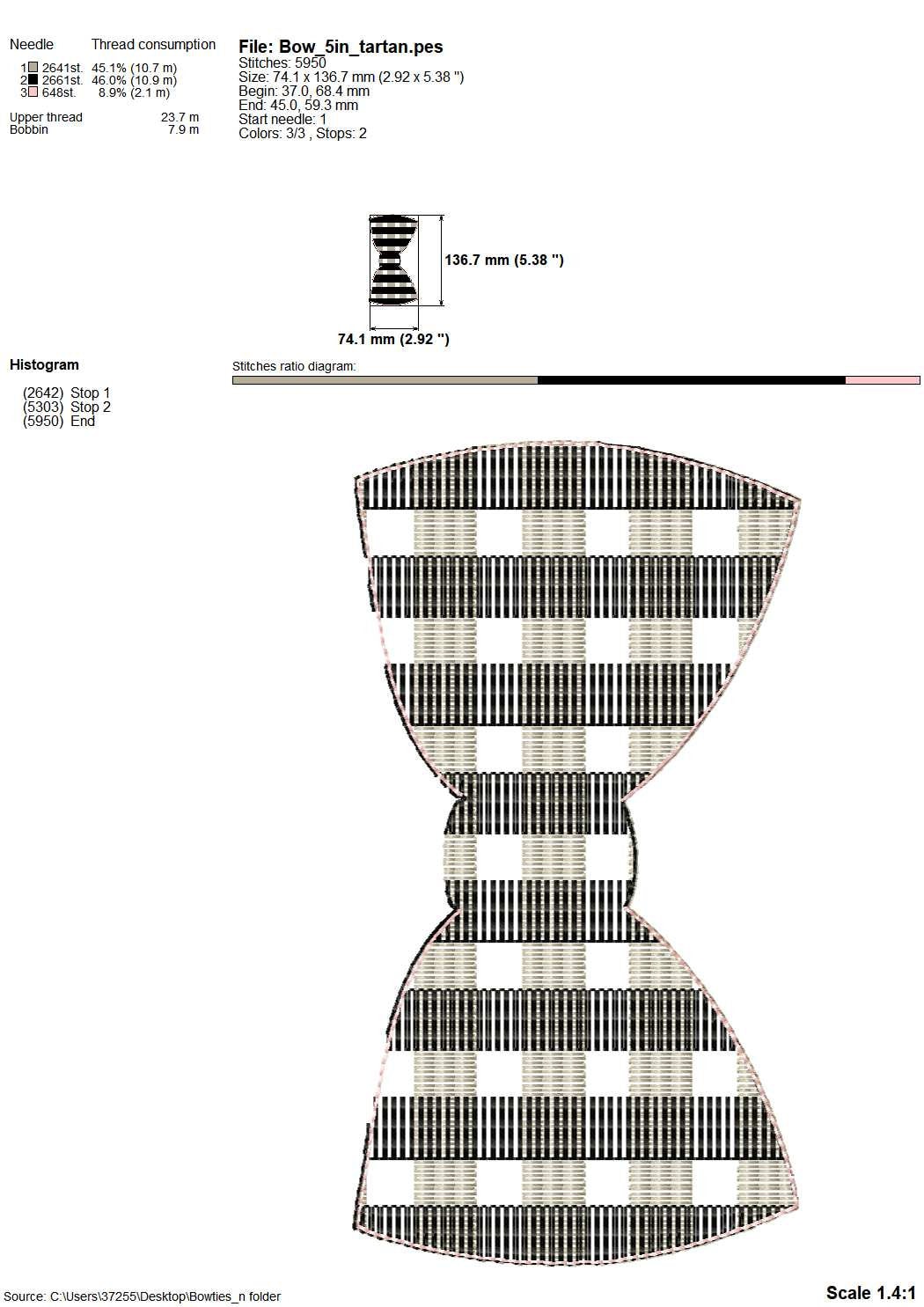 Gingham Plaid Neck Bowtie – Boy embroidery pattern by Artapli