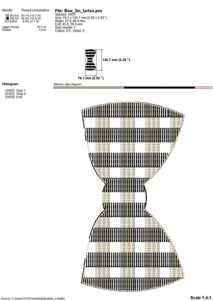 Gingham Plaid Neck Bowtie – Boy embroidery pattern by Artapli
