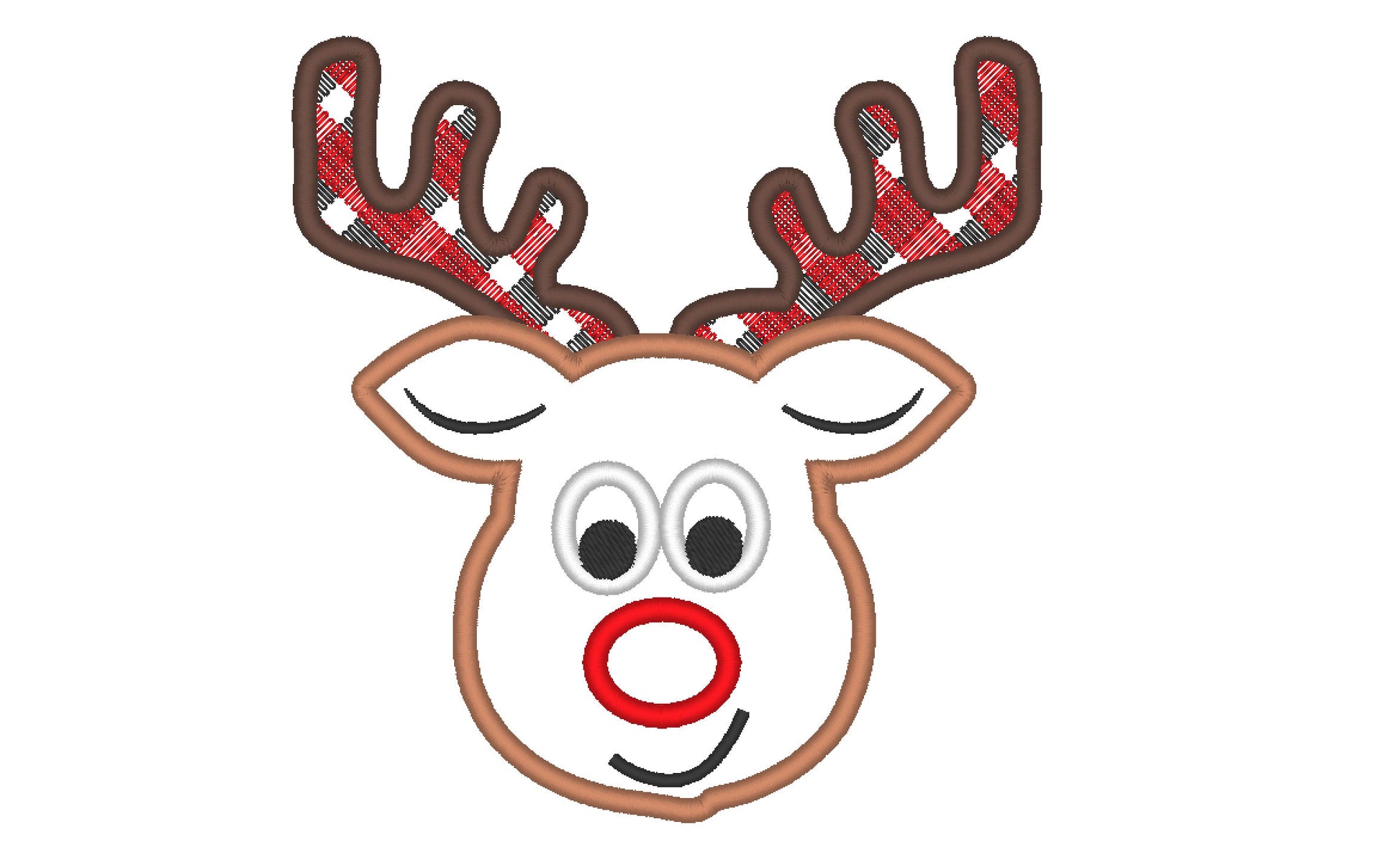 Reindeer applique Merry Christmas machine embroidery design Gingham plaid antlers Cute Deer Reindeer Boy