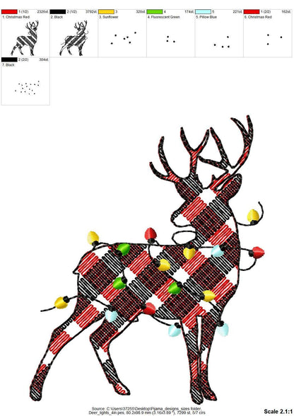 Light stitch Plaid Deer Silhouette gingham Christmas lights Pajamas machine embroidery design
