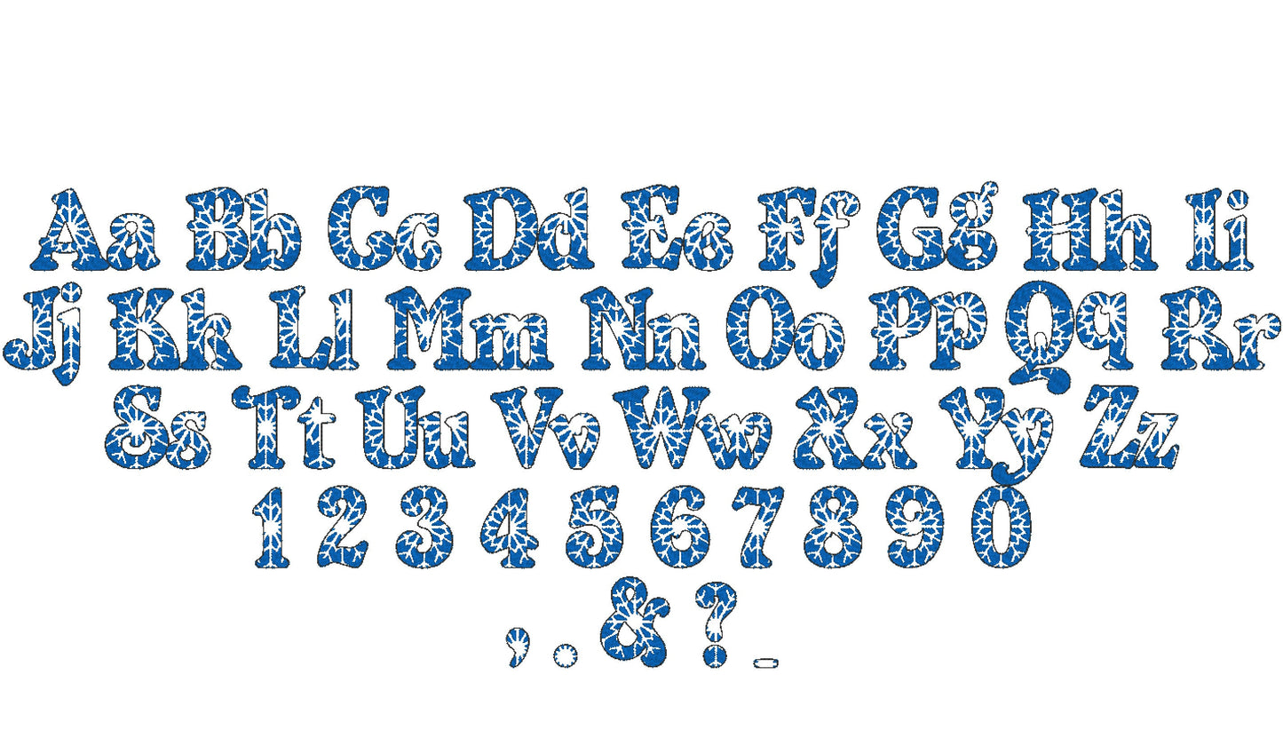 Frozen Font machine embroidery designs Snowflake alphabet letters numbers punctuation Christmas winter font BX