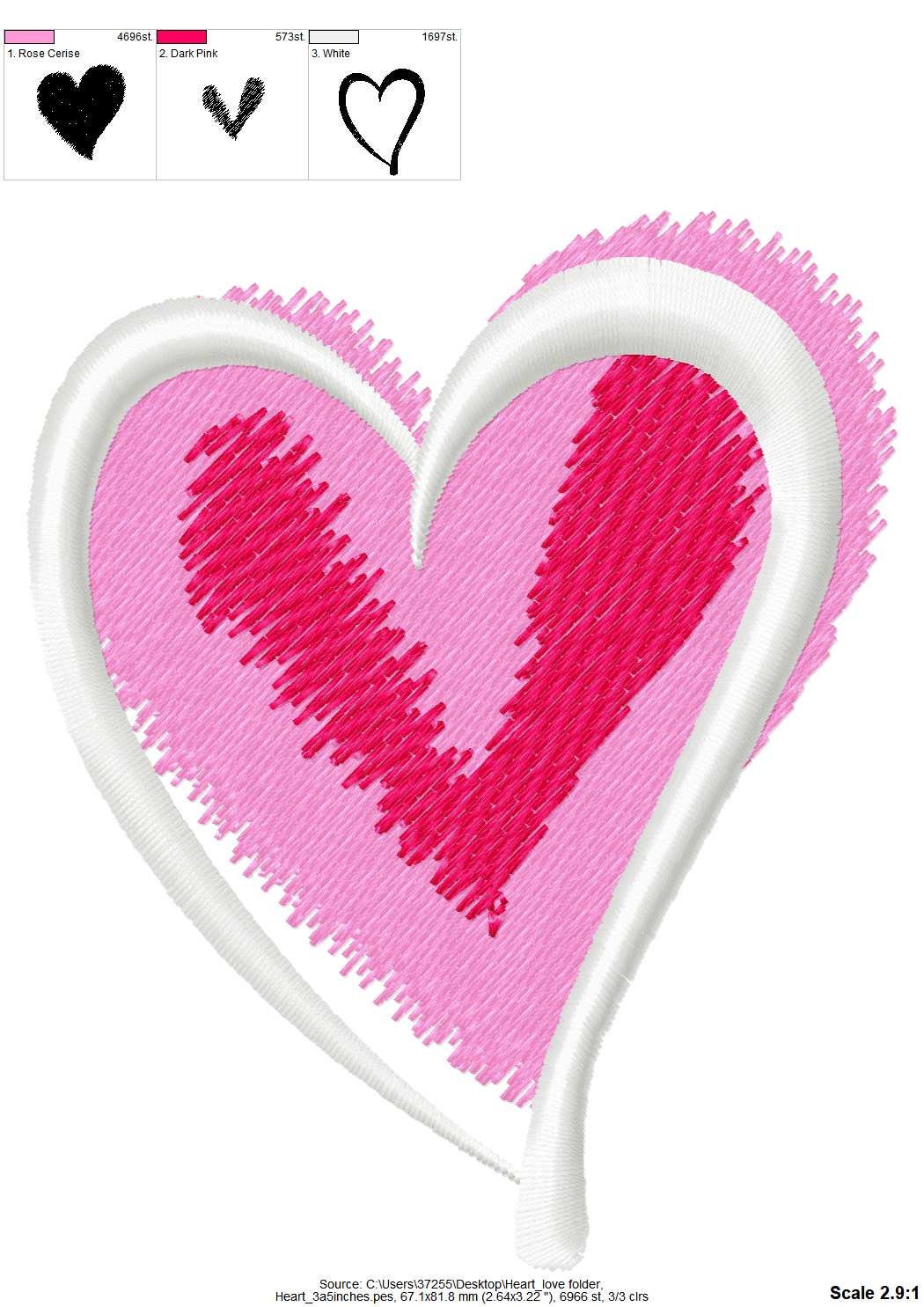Heart Embellishment Embroidery Cozy Imitating Hand Drawing Heart, Machine Embroidery Designs