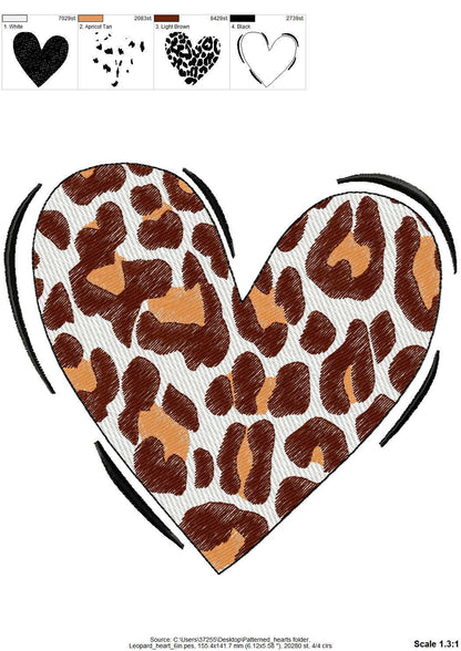 Valentine Love Heart, leopard animal print pattern machine embroidery design, NOT applique