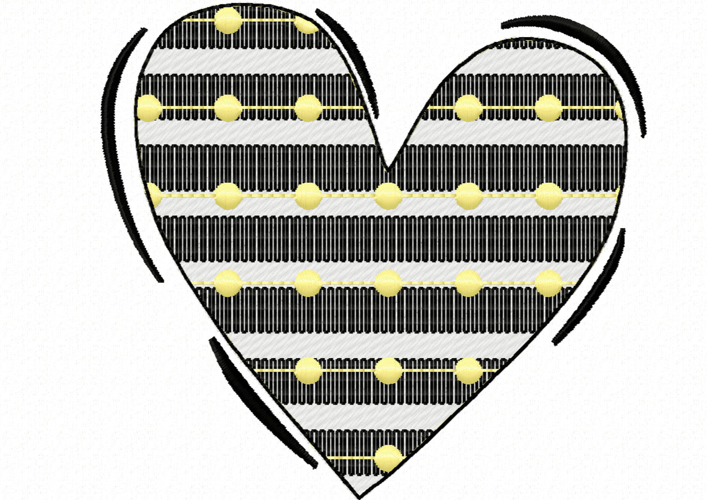 Valentine Love Heart in stripes and dots pattern, machine embroidery designs