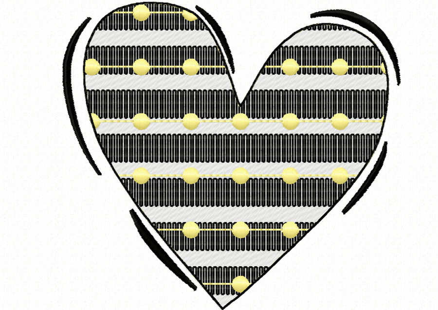 Valentine Love Heart in stripes and dots pattern, machine embroidery designs