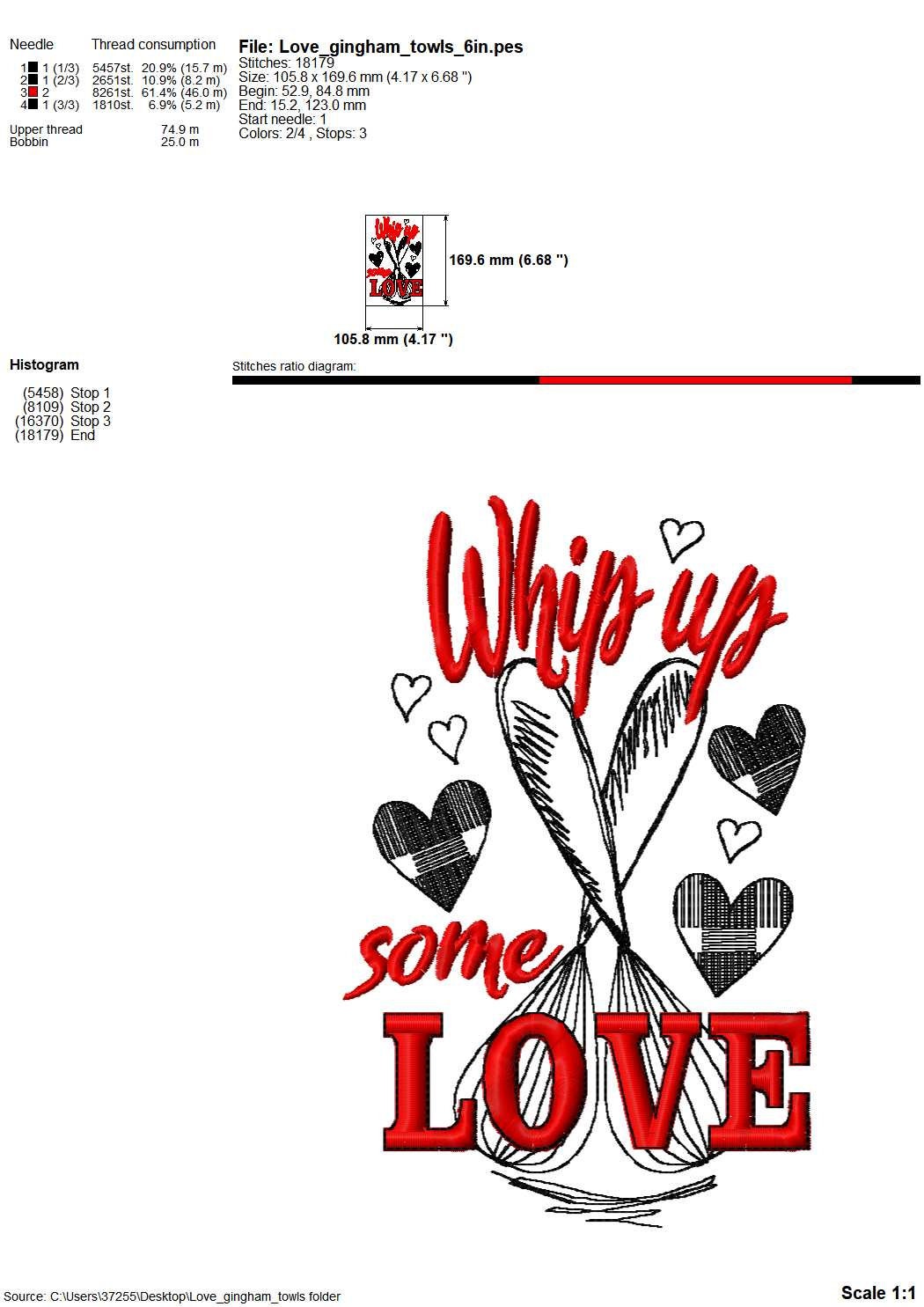 Whip up Some Love Kitchen Towel Gingham Buffalo Plaid Tartan Machine Embroidery Designs Valentine Sayings Quotes