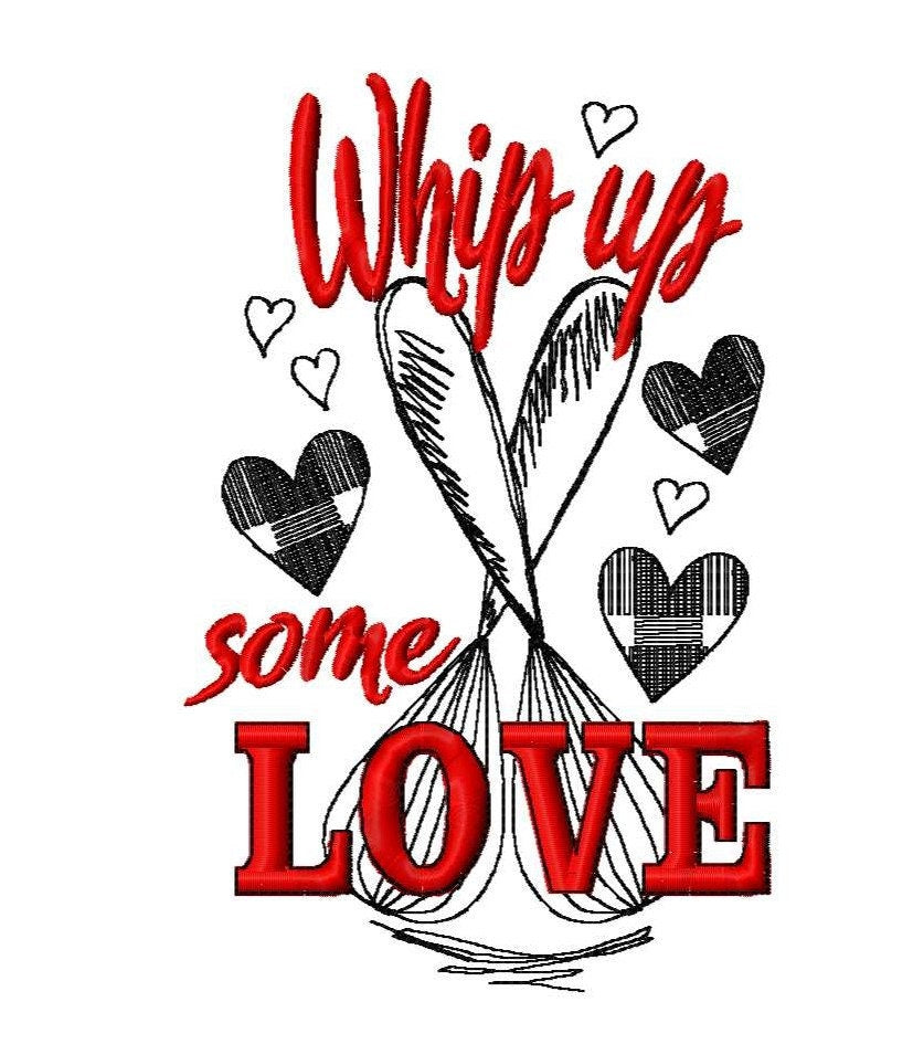Whip up Some Love Kitchen Towel Gingham Buffalo Plaid Tartan Machine Embroidery Designs Valentine Sayings Quotes