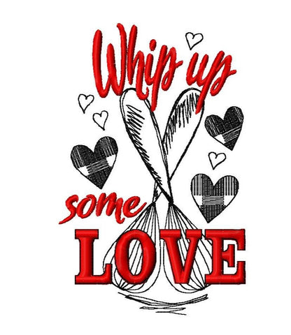 Whip up Some Love Kitchen Towel Gingham Buffalo Plaid Tartan Machine Embroidery Designs Valentine Sayings Quotes