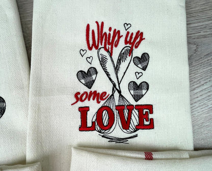 Whip up Some Love Kitchen Towel Gingham Buffalo Plaid Tartan Machine Embroidery Designs Valentine Sayings Quotes