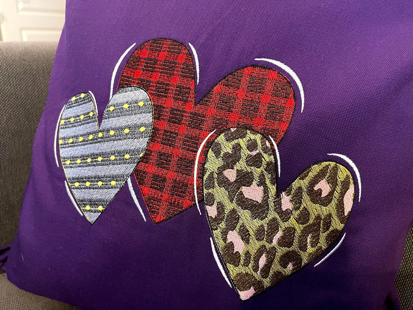 Valentines Hearts triple 3 hearts in a row patterned gingham leopard triple row machine embroidery designs