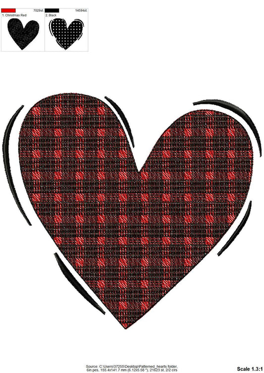 Valentine Love Heart, gingham tartan plaid pattern machine embroidery design