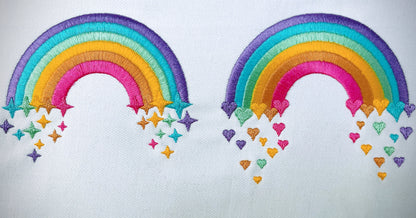 Cute Rainbows set of two, Rainbow with falling stars and rainbow with falling hearts machine embroidery designs