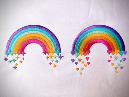 Cute Rainbows set of two, Rainbow with falling stars and rainbow with falling hearts machine embroidery designs