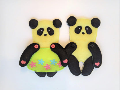 Paper Doll Felt Panda and Clothing ITH Embroidery 5" 7" | PES DST JEF | Artapli