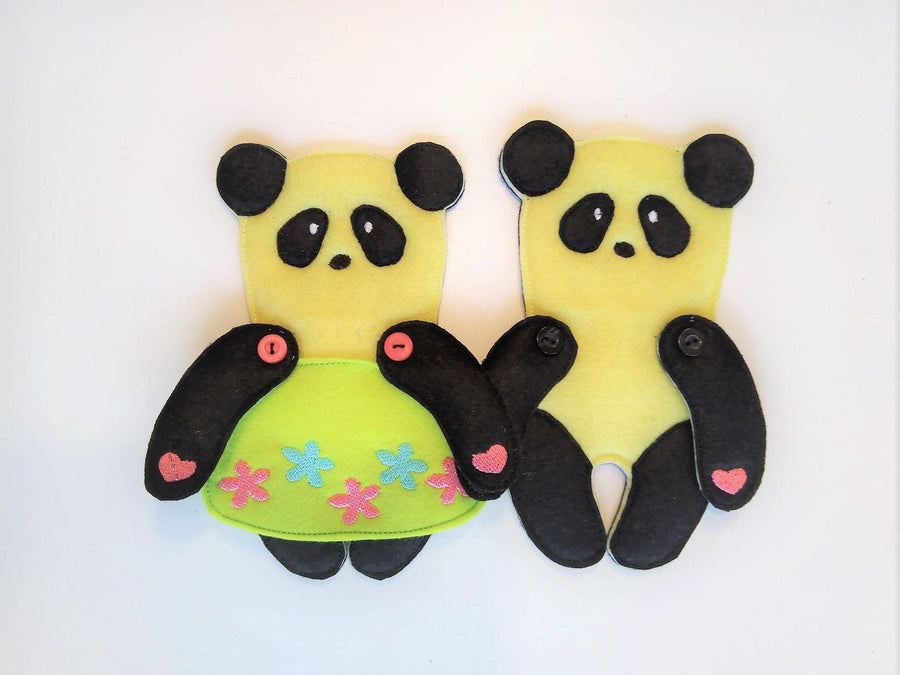 Paper Doll Felt Panda and Clothing ITH Embroidery 5" 7" | PES DST JEF | Artapli