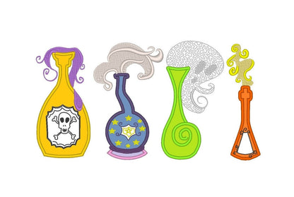 Poison Bottle Set of 4 Applique Embroidery 4" 5" 6" 7" | PES DST JEF | Artapli