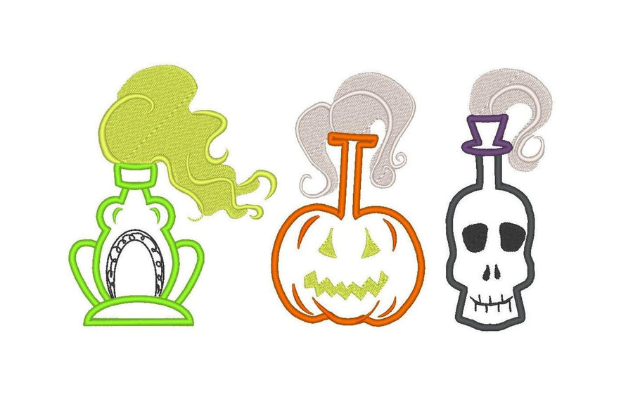 Poison Bottles Set of 3 Applique Embroidery 4" 5" 6" 7" | PES DST JEF | Artapli