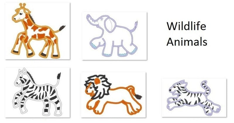 Zebra, Giraffe, Elephant, Tiger and Lion Applique Embroidery 4" 5" 6" 7" 10" | PES DST JEF | Artapli