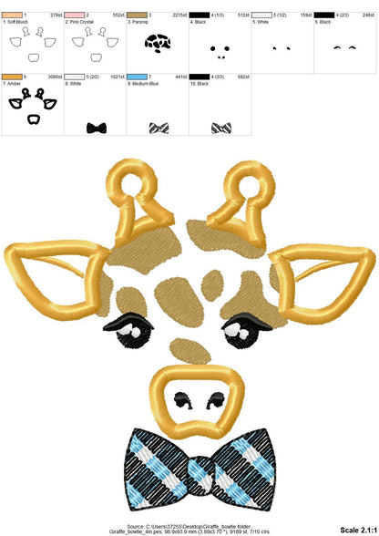 Giraffe Boy with Bowtie – Sizes 4" 5" 5.5" 6" 6.5" 7" Digital Embroidery File | Artapli