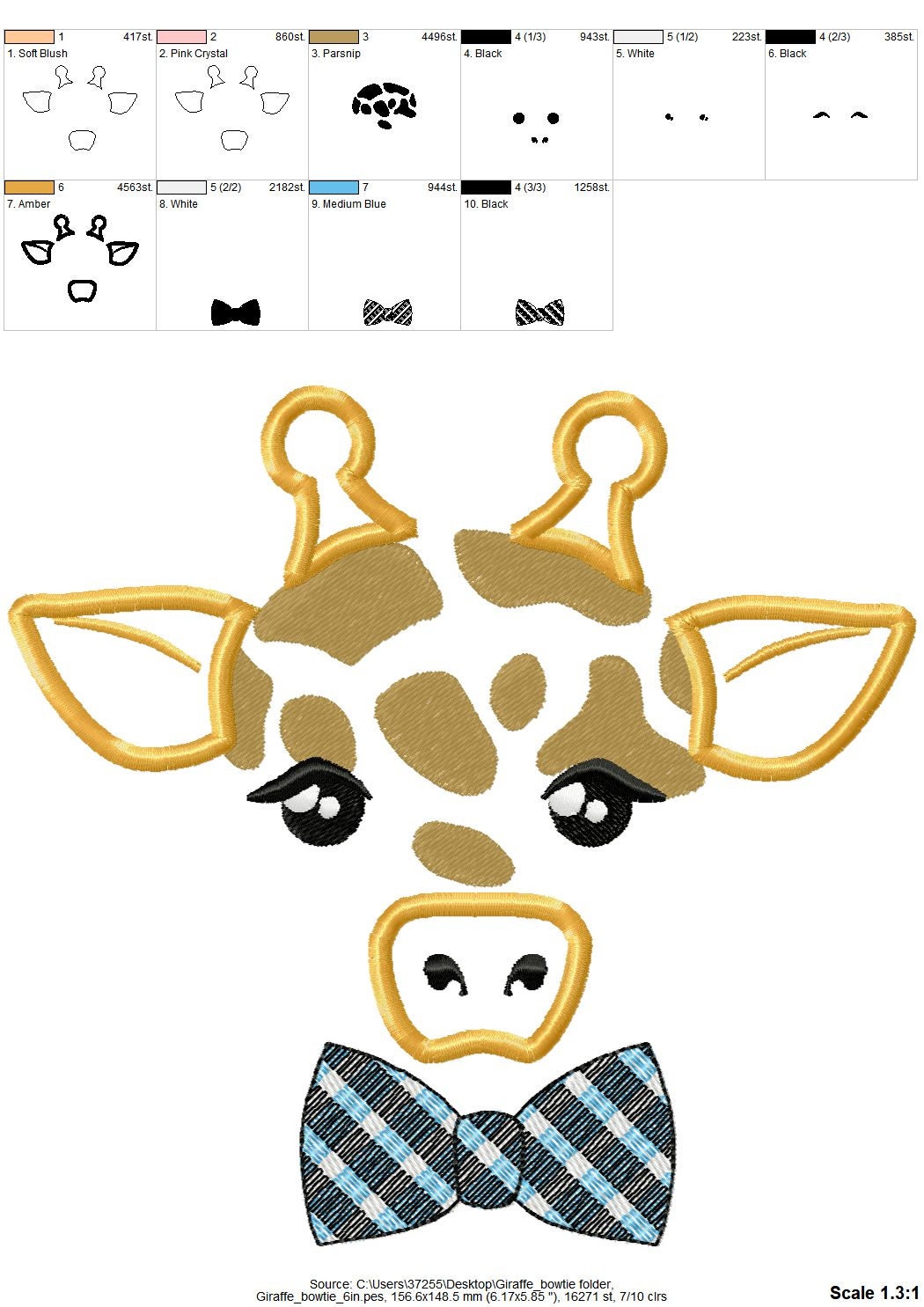 Giraffe Boy with Bowtie – Boy embroidery design by Artapli