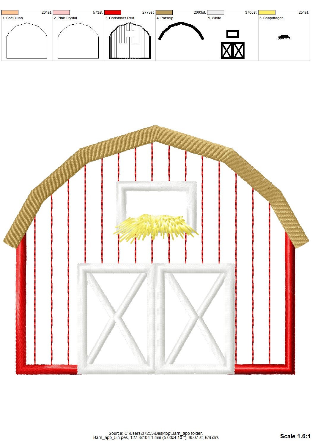 Farm Barn Applique – Sizes 3" 4" 5" 5.5" 6" 7" Digital Embroidery File | Artapli