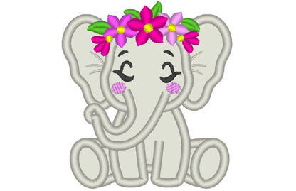 Floral Little Elephant Machine Embroidery 4" 4.5" 5" 6" 7" 10" | PES DST JEF | Artapli