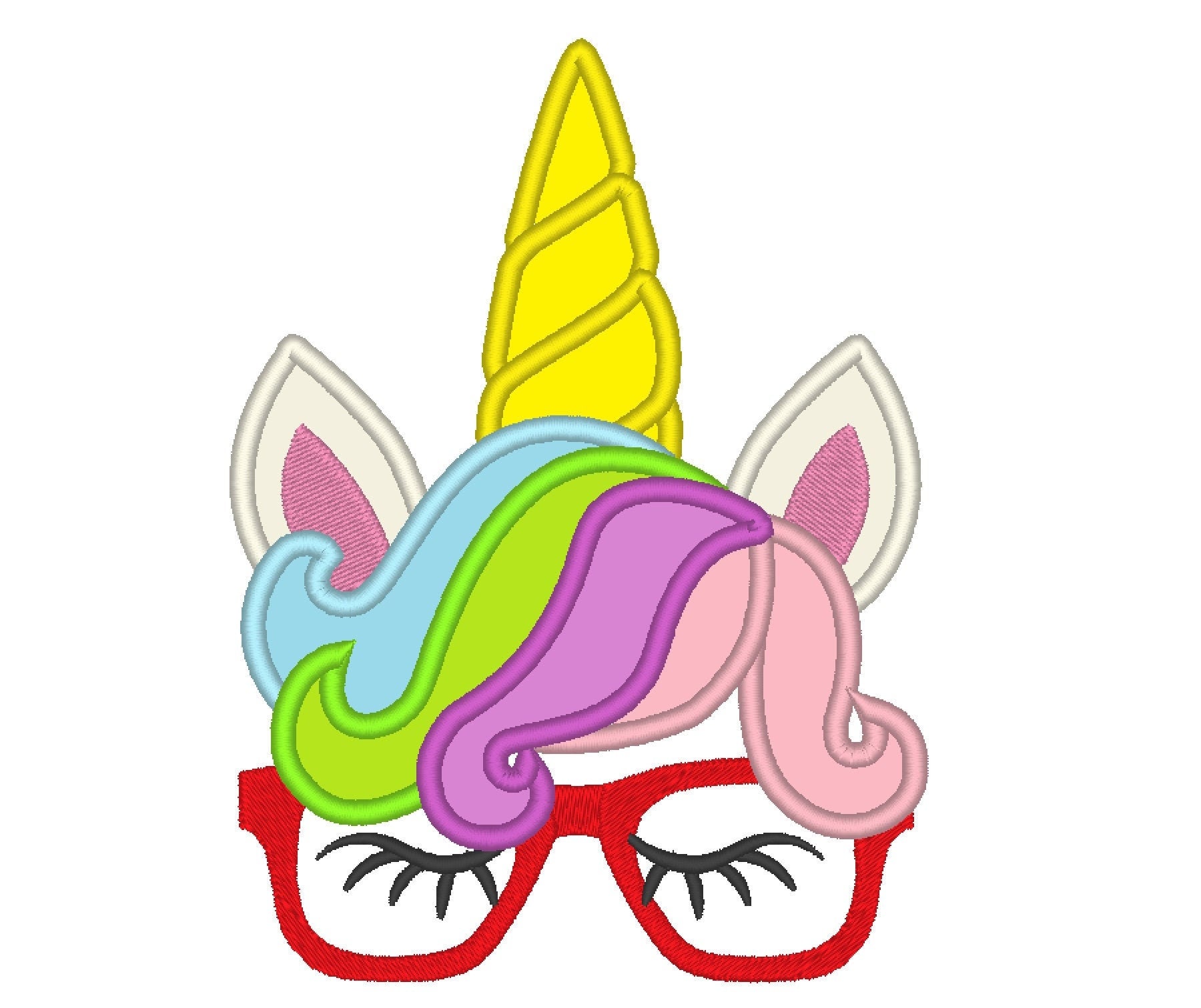 Pretty Unicorn with Glasses Applique Embroidery 4" 5" 6" 7" 8" 10" | PES DST JEF | Artapli