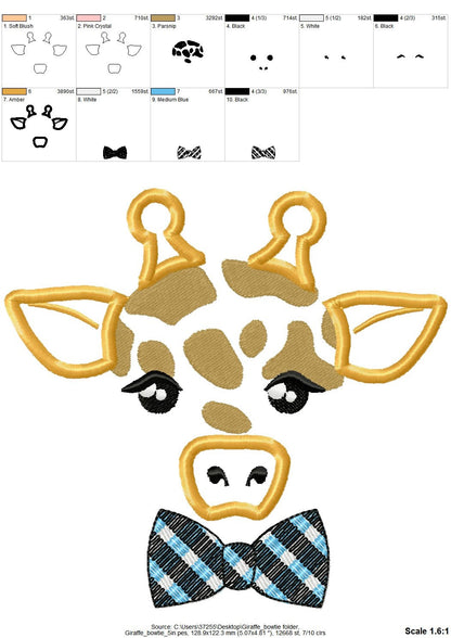 Giraffe Boy with Bowtie – Appliqué machine embroidery design by Artapli