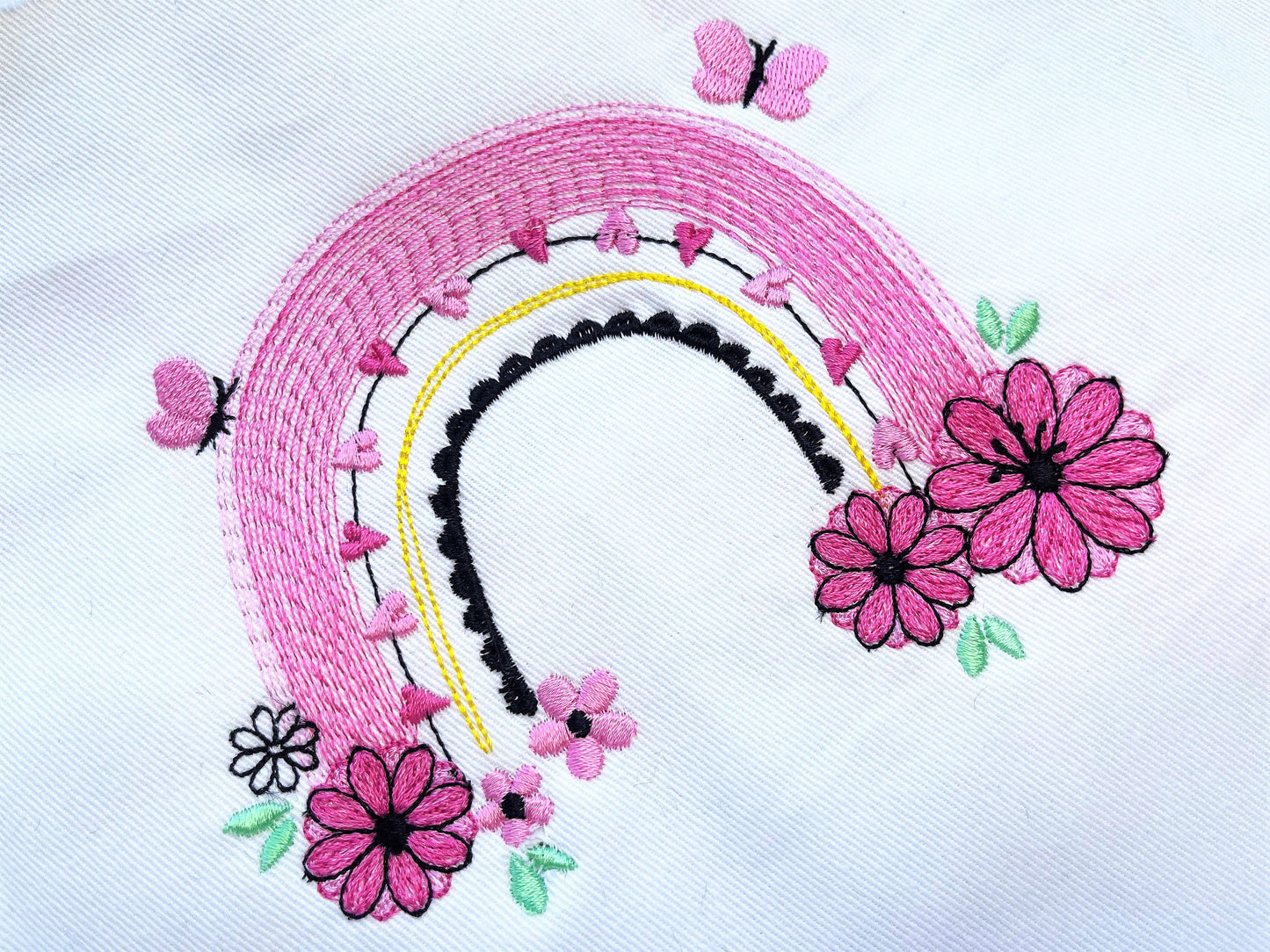 Floral and Butterfly cute adorable Rainbow light stitch rainbow in multiple sizes, rainbow machine embroidery design, outline sketch stitch