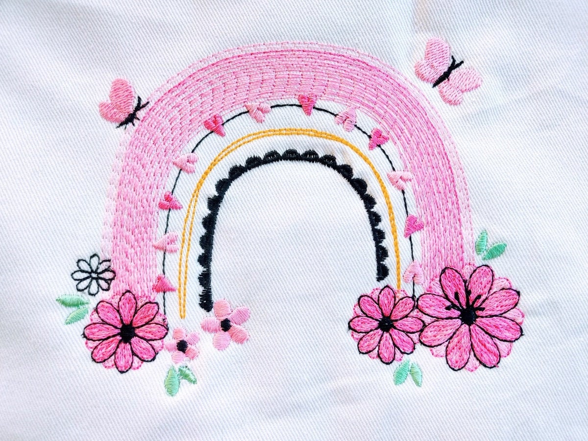 Floral and Butterfly cute adorable Rainbow light stitch rainbow in multiple sizes, rainbow machine embroidery design, outline sketch stitch