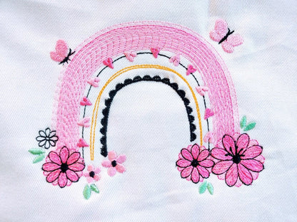Floral and Butterfly cute adorable Rainbow light stitch rainbow in multiple sizes, rainbow machine embroidery design, outline sketch stitch