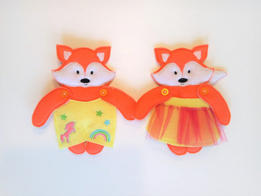 Paper Doll Fox and Clothing ITH Embroidery 5" 7" | PES DST JEF | Artapli
