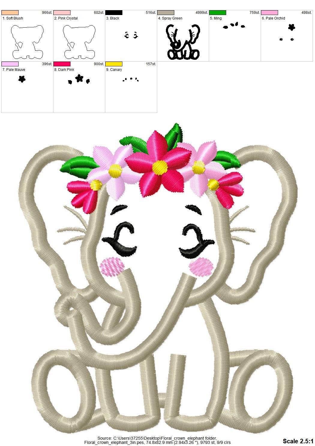 Floral Little Elephant – Instant Download | Artapli