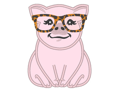 Piggy Pig with Glasses Embroidery 4" 5" 6" 7" 10" | PES DST JEF | Artapli