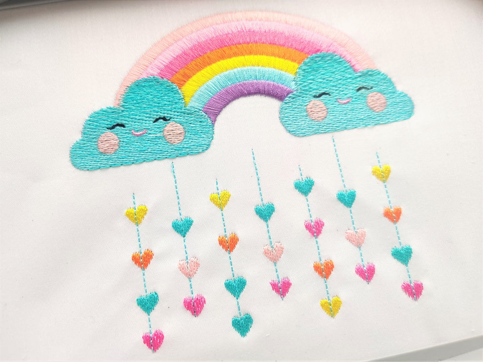 Rainbow with Pretty Clouds Falling Hearts – Artapli designs