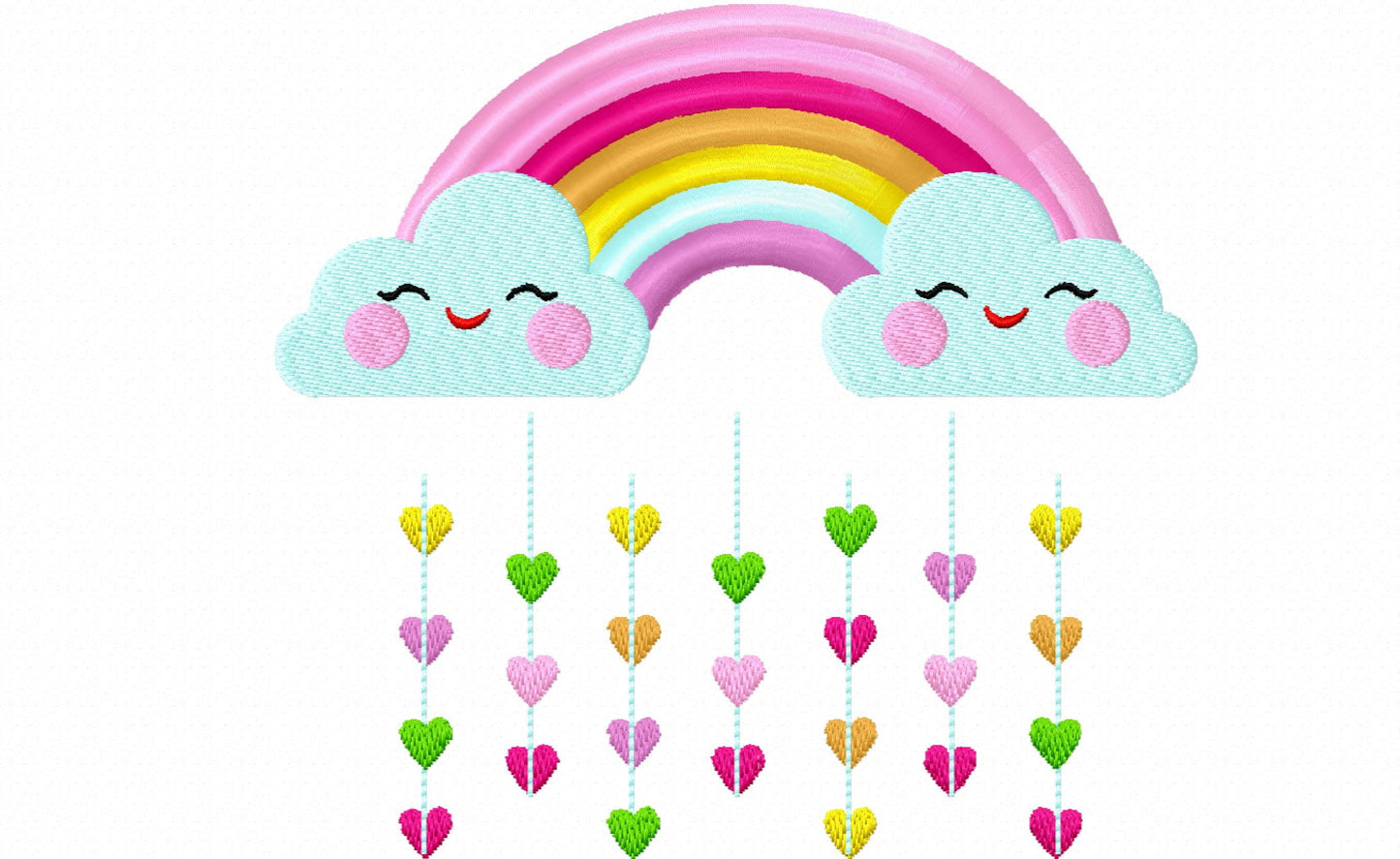 Cute Rainbow with pretty clouds and rainy falling hearts machine embroidery designs