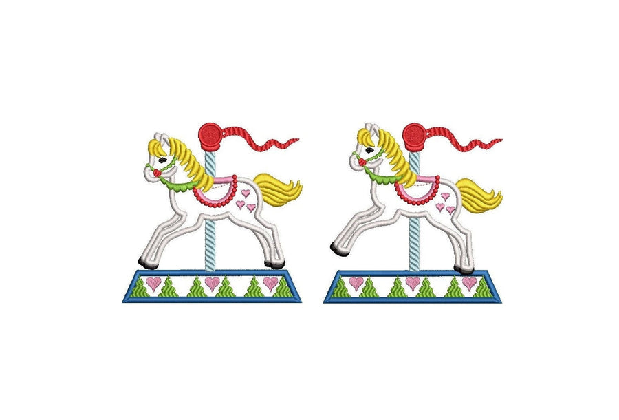 Carousel Horse 2 types rearing and running horse Applique Embroidery 4" 5" 7" | PES DST JEF | Artapli