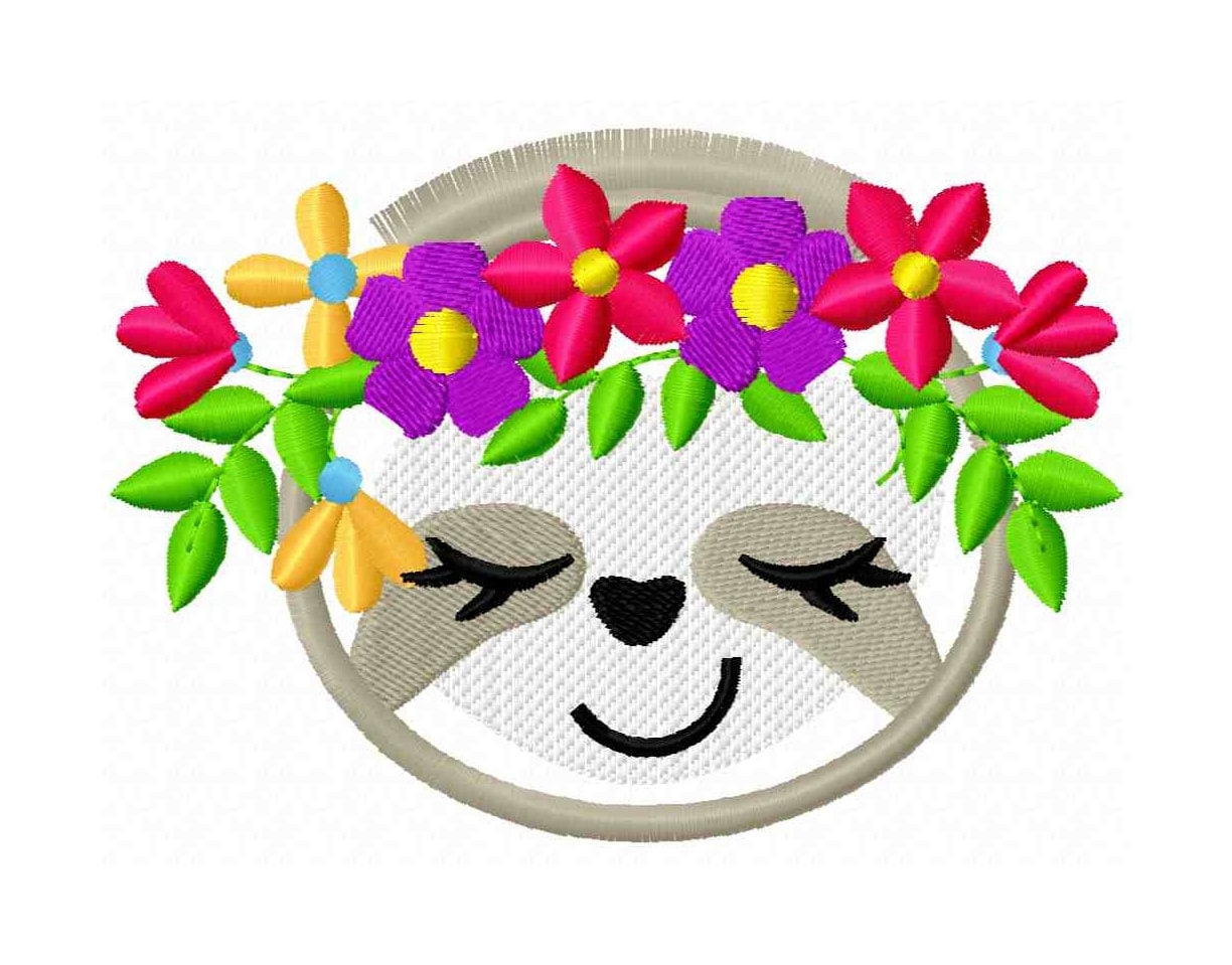 Pretty Floral Sloth face fringed hair machine embroidery designs