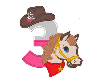 Cowgirl birthday number  Three Applique Embroidery 5" 6" 7" | PES DST JEF | Artapli