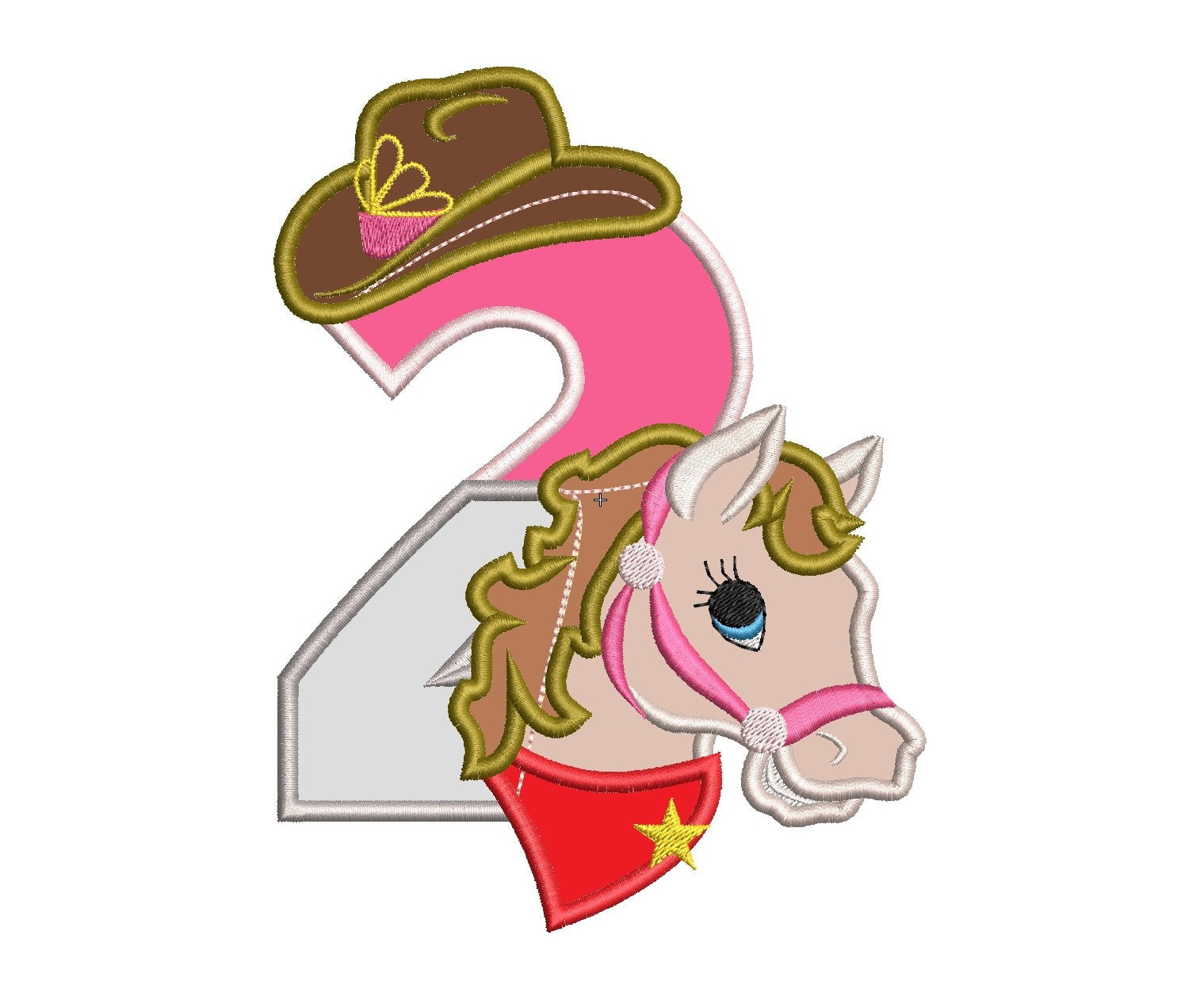 Cowgirl Birthday Number 2 Two Applique Embroidery 5" 6" 7" | PES DST JEF | Artapli