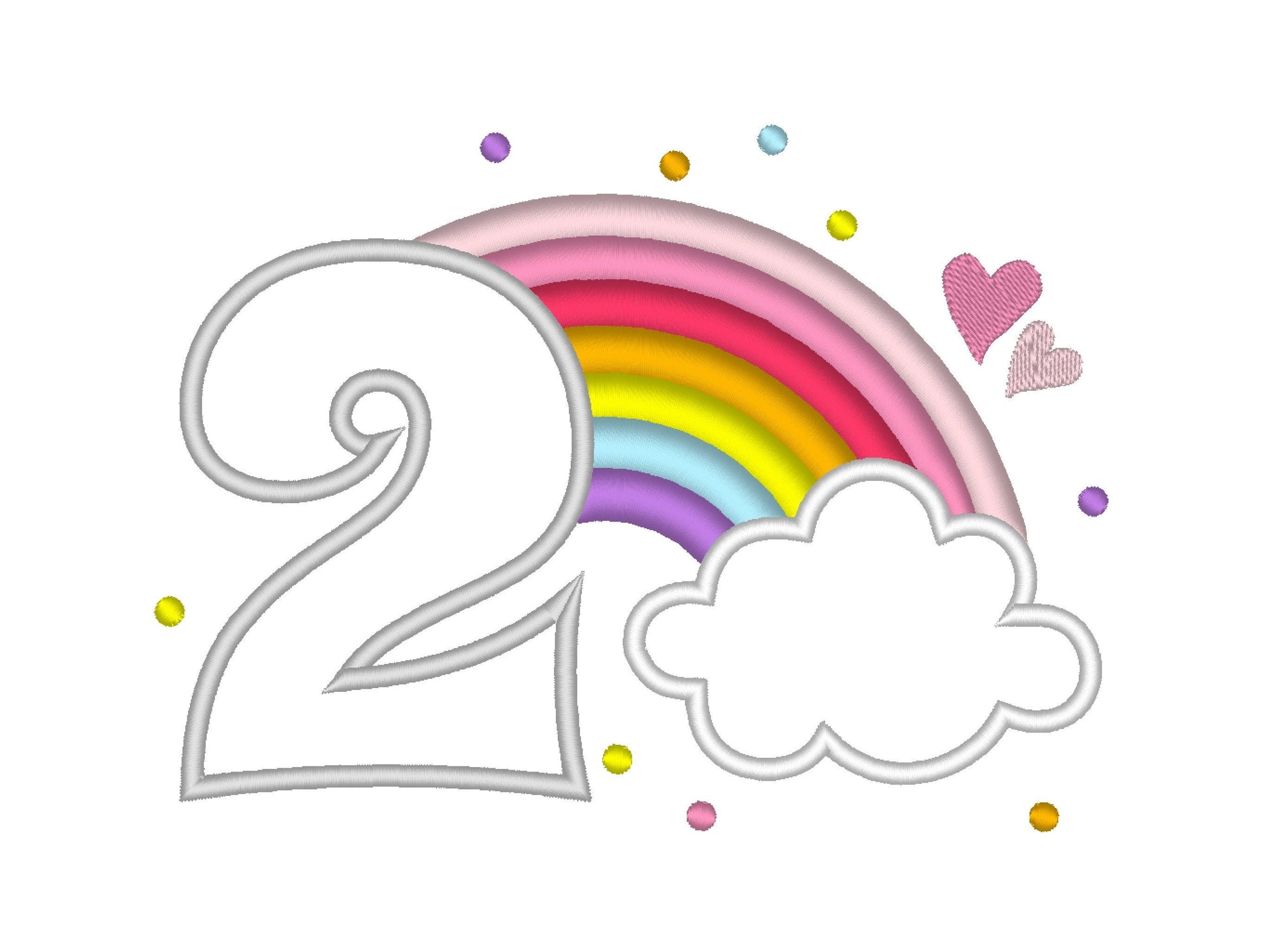 Rainbow in Cloud Birthday Number Two Applique Embroidery 4" 5" 6.5" 7" | PES DST JEF | Artapli