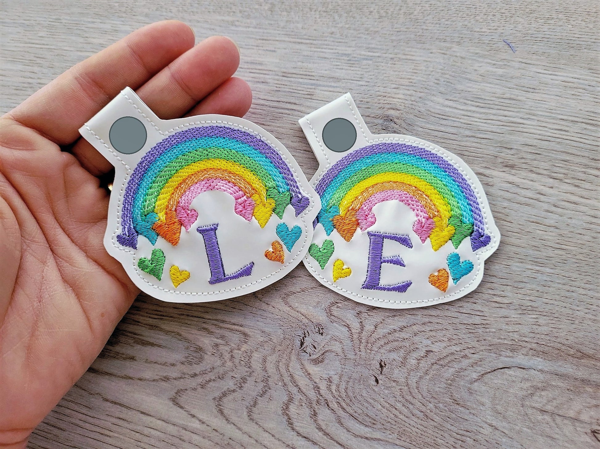 Falling Heart Rainbow Monogram Monograms Alphabet Key Fob ITH Snap Tab Keyfob Machine Embroidery Designs in the Hoop