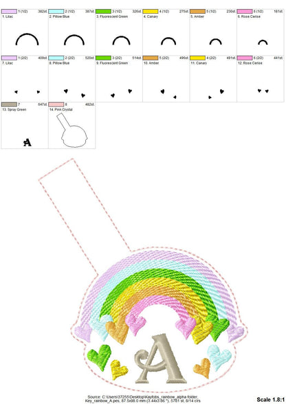 Falling Heart Rainbow Monogram Monograms Alphabet Key Fob ITH Snap Tab Keyfob Machine Embroidery Designs in the Hoop